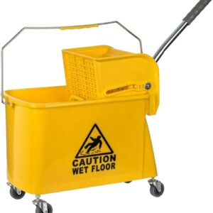 Curvaso 20L Kentucky Mop Bucket Set with Wringer System, Pole and 2 Mop Heads, Yellow - Image 4