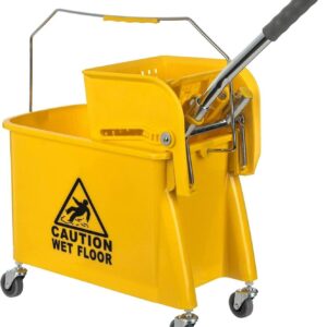 Curvaso 20L Kentucky Mop Bucket Set with Wringer System, Pole and 2 Mop Heads, Yellow - Image 5