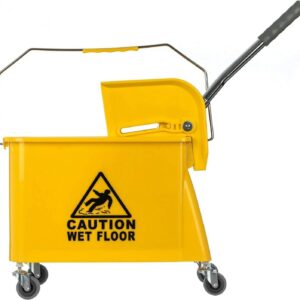 Curvaso 20L Kentucky Mop Bucket Set with Wringer System, Pole and 2 Mop Heads, Yellow - Image 6