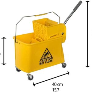 Curvaso 20L Kentucky Mop Bucket Set with Wringer System, Pole and 2 Mop Heads, Yellow - Image 9