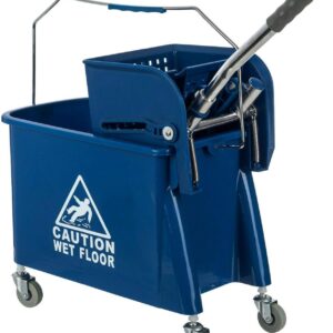 Curvaso 20L Kentucky Mop Bucket Set with Wringer System, Pole and 2 Mop Heads, Blue - Image 3