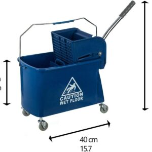 Curvaso 20L Kentucky Mop Bucket Set with Wringer System, Pole and 2 Mop Heads, Blue - Image 6