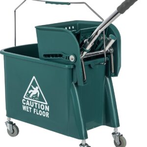 Curvaso 20L Kentucky Mop Bucket Set with Wringer System, Pole and 2 Mop Heads, Green - Image 3