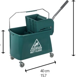 Curvaso 20L Kentucky Mop Bucket Set with Wringer System, Pole and 2 Mop Heads, Green - Image 5