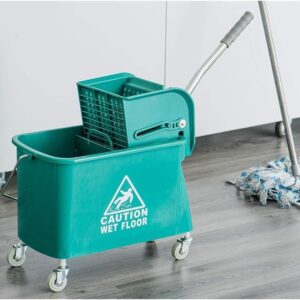 Curvaso 20L Kentucky Mop Bucket Set with Wringer System, Pole and 2 Mop Heads, Green - Image 7