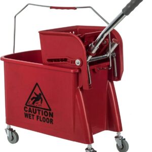 Curvaso 20L Kentucky Mop Bucket Set with Wringer System, Pole and 2 Mop Heads, Red - Image 3