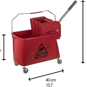 Curvaso 20L Kentucky Mop Bucket Set with Wringer System, Pole and 2 Mop Heads, Red - Image 6